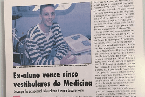 1996 - O estudante Mário Ferraz é aprovado em cinco vestibulares de medicina, iniciando seus estudos na UNICAMP.